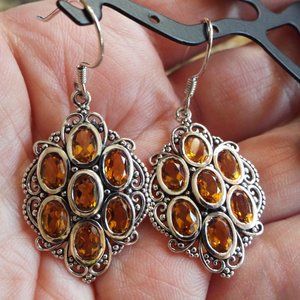Honey Color Citrine Dange/Drop Earring 925 Sterling Silver